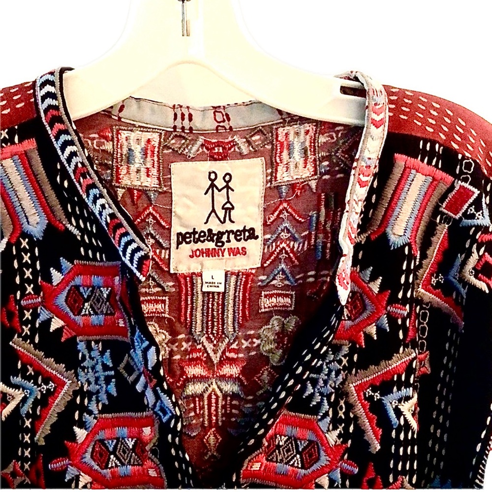 Johnny Was Black and Burgundy Embroidered Boho Tunic - Picture 2 of 7